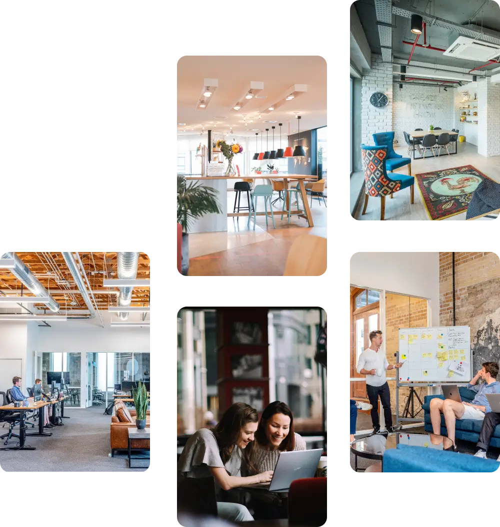 Cinq images d'espaces de coworking