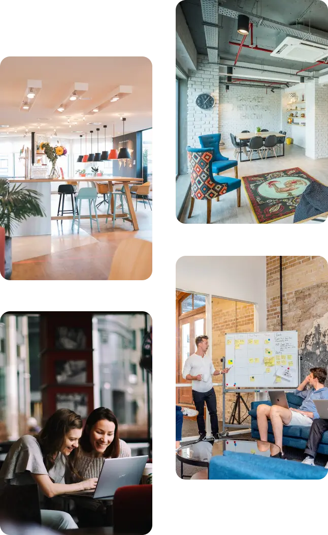 Quatre images d'espaces de coworking