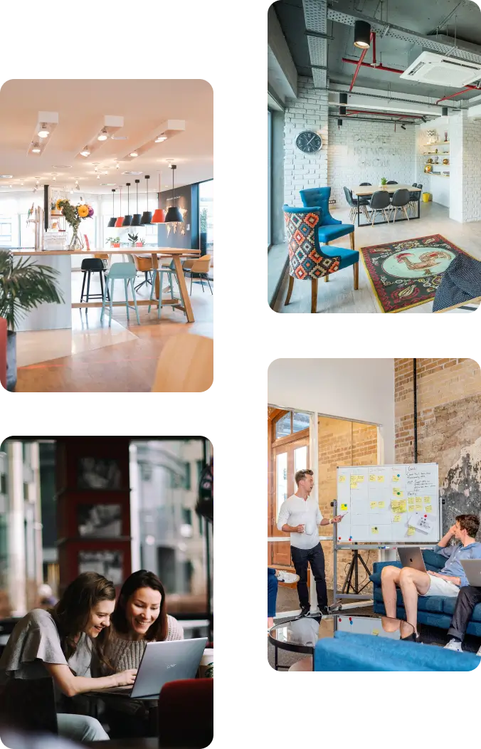 Quatre images d'espaces de coworking
